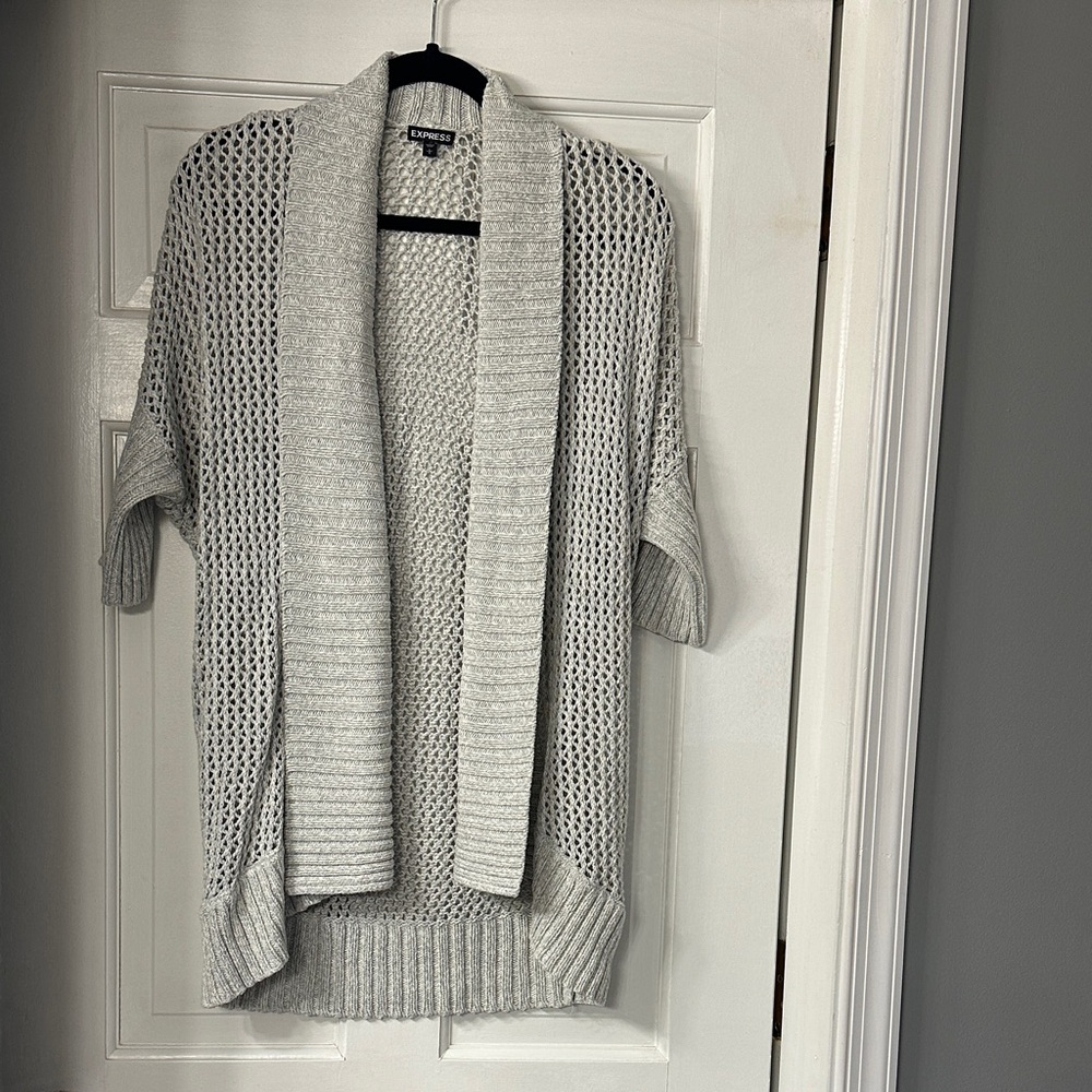 Express Light Gray Open-Knit Cardigan